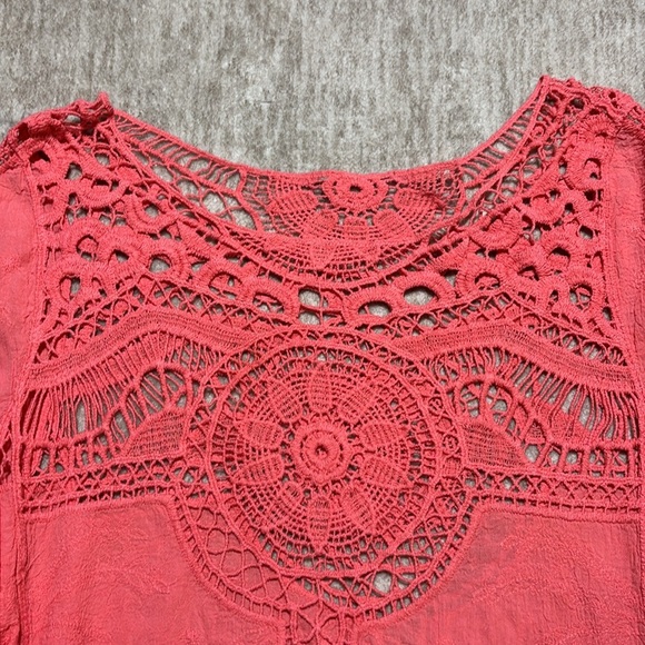 Women's Large XL Coral Crochet top embroidered crinkle so cute! Democracy? - Picture 3 of 4
